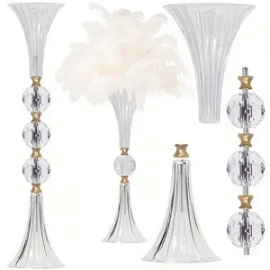 2 Crystal Acrylic Vases, 24.8 Clear Flower Stand with Ribbed Texture, Gold Decor for Wedding Center and Home Decor Event Table/Floor Vases, Bridal Shower and Bohemian Wedding