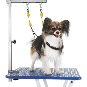 Dog Grooming Arm with Clamp and Dual No Sit Haunch Holders, Height Adjustable 18 to 32 inches, Strong Stainless Steel Foldable Pet Grooming Table Arm Overhead for Small Pets