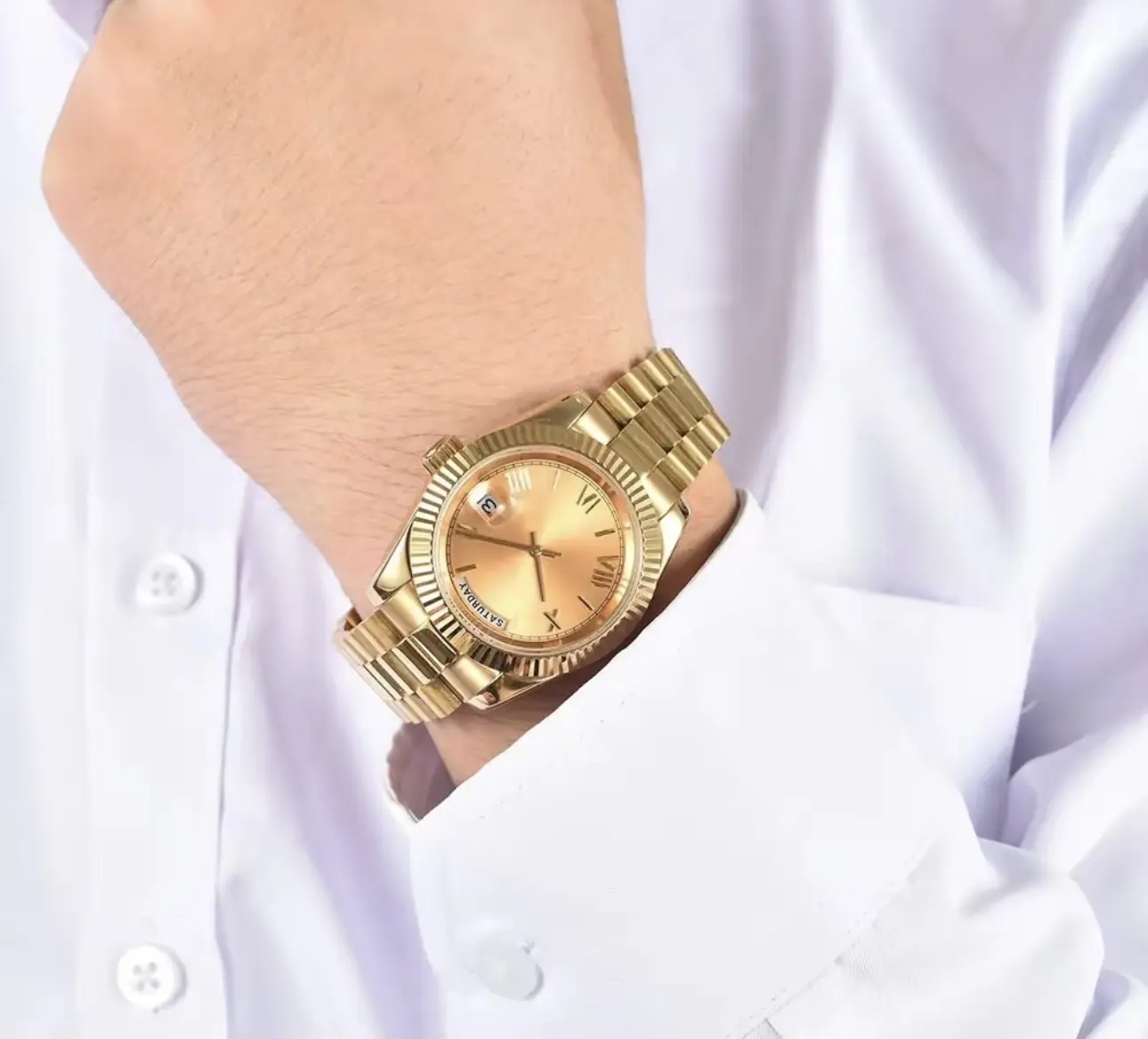 Elegant Gold Dial Watch with Gold Circular Bezel 38mm Stainless Steel Strap Mechanical Strap Date Display Classic Design Durable for Daily Use