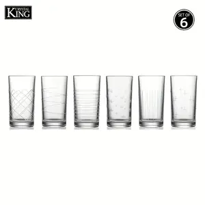 6pcs Crystal Highball With Hand Cutting,Glass Cups,Water Glasses,Crystal Lead Free Glass,Drinking Glasses,And Mixed Drink Cocktail Glass,Premium Highball Glasses