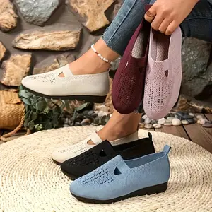 Women's Breathable Open-Knit Slip-On Walking Shoes: Lightweight Comfortable Casual Sneakers with Non-Slip Sole |   Stylish Multi-Color Easy-On Shoes for Daily Wear, Errands & All-Day Support