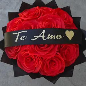 Te Amo Red Eternal Roses bouquet Rosas Eternas Liston Ribbon  Decor Decorative Gift arrangement standing Bouquet Fruit Plants