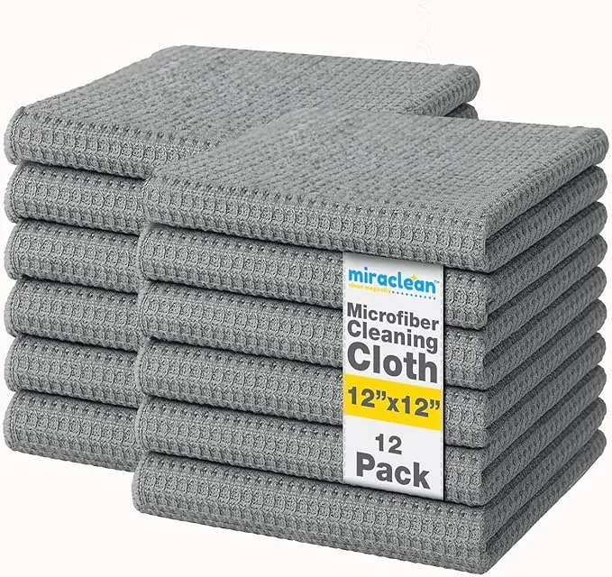 MIRACLEAN 12x12 Microfiber Cloth Wipes – Absorbent Streak Free Cleaning Cloths for Home, Glass, Screens & Dusting
