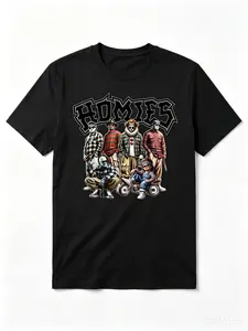 Homies Horror Movie Villains Graphic T-Shirt, Funny Chucky Tee Halloween Streetwear for Men Retro Lowrider Style Halloween