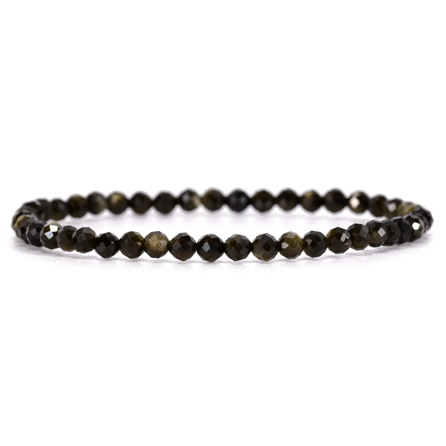 Angelstones Natural Golden Obsidian Gemstone Stretch Bracelet, 4mm Faceted Round Beads, Crystal Healing for Women
