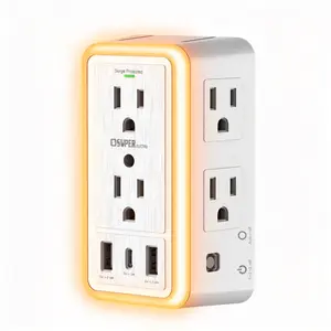 S Multi-Outlet Surge Guard Wall Charger - 6-Outlet Fireproof Extender with 3 USB Ports (5V 3.4A Total), Night Light, 3-Sided 1500J Protection, ETL Listed for Indoor Home & Office Use, Indoor Use, Compact, Extension Adapter Sockets, Multi-Port Charging Soc