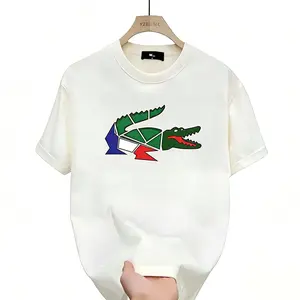 Fashion TrendsIrregular Graphic Crocodile T-shirt, Cartoon Crocodile Design, Unisex, Men's Short Sleeve Round Neck Street Style T-shirt for Summer and Spring, Casual, Clothing, Couple Style, Fashionable Loose, Youthful and Energetic