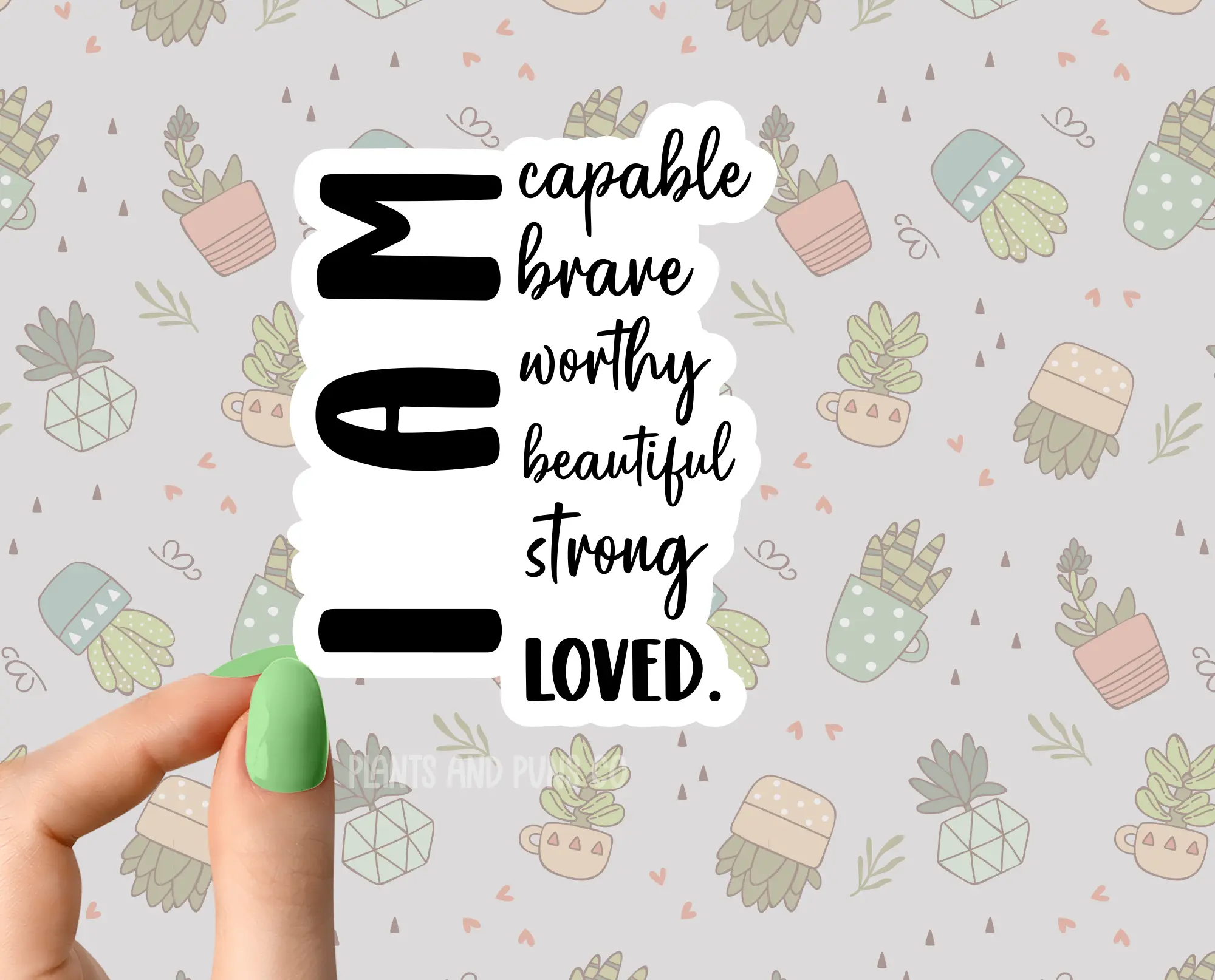 I am strong beautiful fearless stickers, positivity stickers, happiness sticker Flower Boho Books Plant Sticker Book lover Funny Plant Stickers for Tumblers and Water Bottles Waterproof 5"