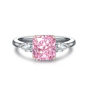 STONE PRECIOUS,2.0ct pink diamond ring.proposal,engagement,anniversary,Christmas present.sterling silver romantic ring with zircon lab diamond,radiant cut.