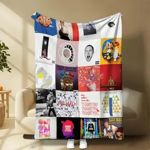 Macc Miller's album art printed blanket, breathable and soft rap singer music collage wool blanket, machine-washable bedroom decoration gift for fans, breathable soft blanket, machine-washable blanket