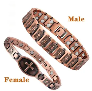 Pure Copper Magnetic Therapy Couple Bracelets - Cross Design Healing Jewelry for Men & Women, Arthritis Relief Wristband, Perfect Wedding Anniversary Gift (Adjustable Tool Included)