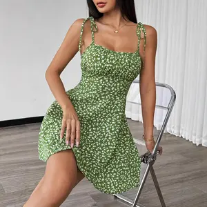 Wish Summer French Style New Floral Print Strap Dress Short Skirt