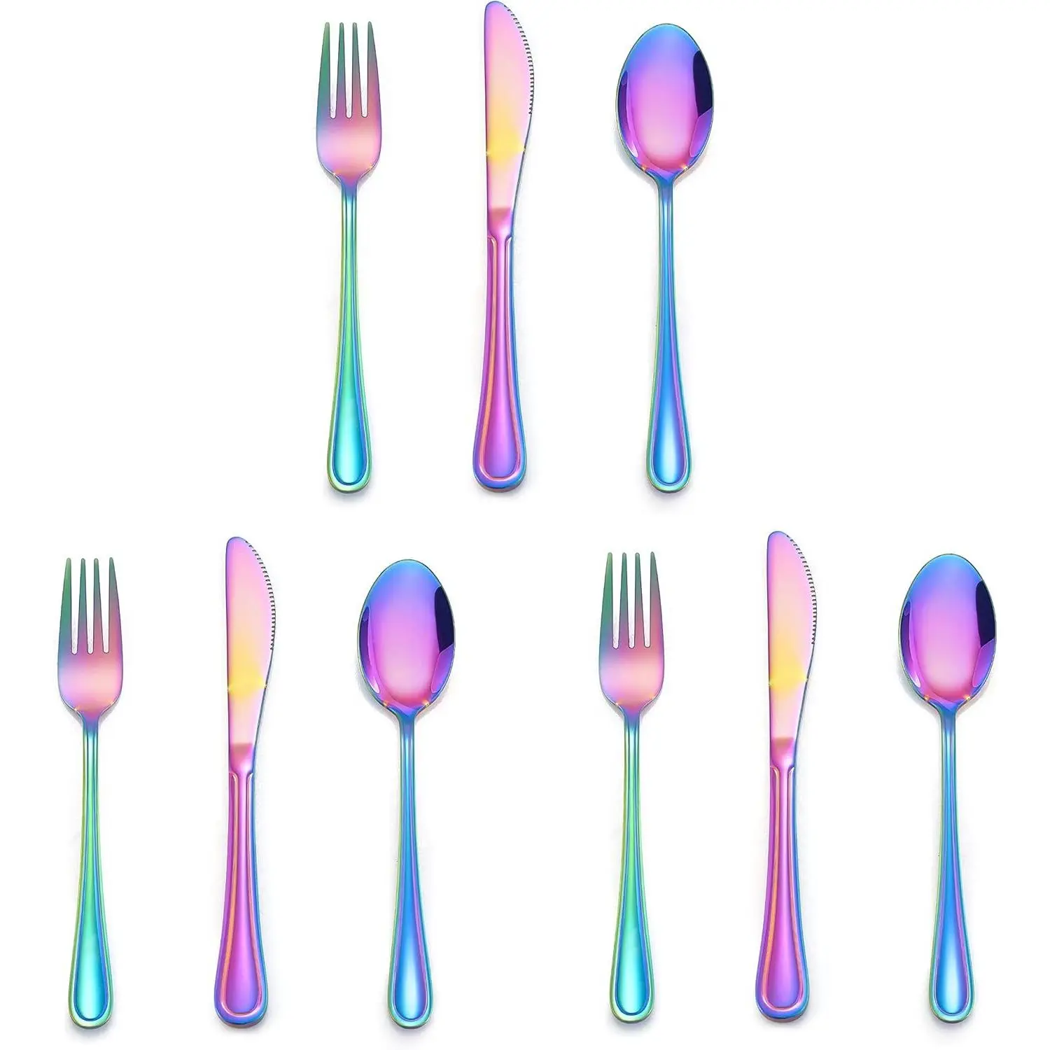 LIANYU 9-Piece Rainbow Kids Silverware Set, Stainless Steel Toddler Utensils Flatware Set, Child Cutlery Tableware for 3, Include knife Fork Spoon, Mirror Finished, Dishwasher Safe