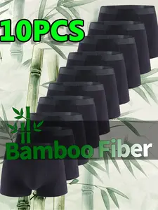 Men's Bamboo Fiber Briefs Set, 10-Pack Pure Color Underwear, Soft Breathable Briefs, Comfortable Breathable Fabric, Moisture-Wicking, Plain Design, Breathable Boxer Briefs