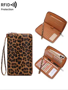 Fashion Leopard Pattern Long Wallet, Casual Versatile Zipper Phone Wallet, Portable for Women & Girls for Daily Use, Fashionable Wallet