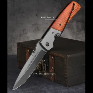 Survival Folding Knife Portable Knife Craft Knife Solid Wood Outdoor Knife, 11 INCH Overall Length Utility Camping Knife