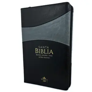 Bible in Spanish with Zipper 12 Point Large Font Reina Valera 1960 Imitation Leather Black and Grey
