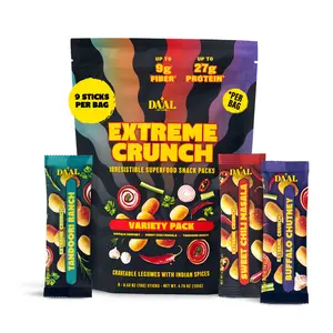 DAAL Extreme Crunch Variety Pack - Tandoori Ranch, Buffalo Chutney, Sweet Chili Masala - 9g Fiber, 27g Protein Per Bag - Healthy & Wholesome Indian American Fusion Snacks