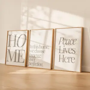 Neutral Cream Wall Art Set of 3 | Minimalist Typography Prints | Cozy Home Quote Decor | Beige Modern Living Room Printable Set
