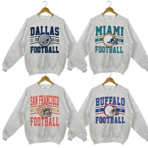 Vintage All Team Football Sport Grey Sweatshirt with Big Words Logo and Graphic Sweatshirt for Football Fans Sport Grey Color Shirt Unisex Sweatshirt