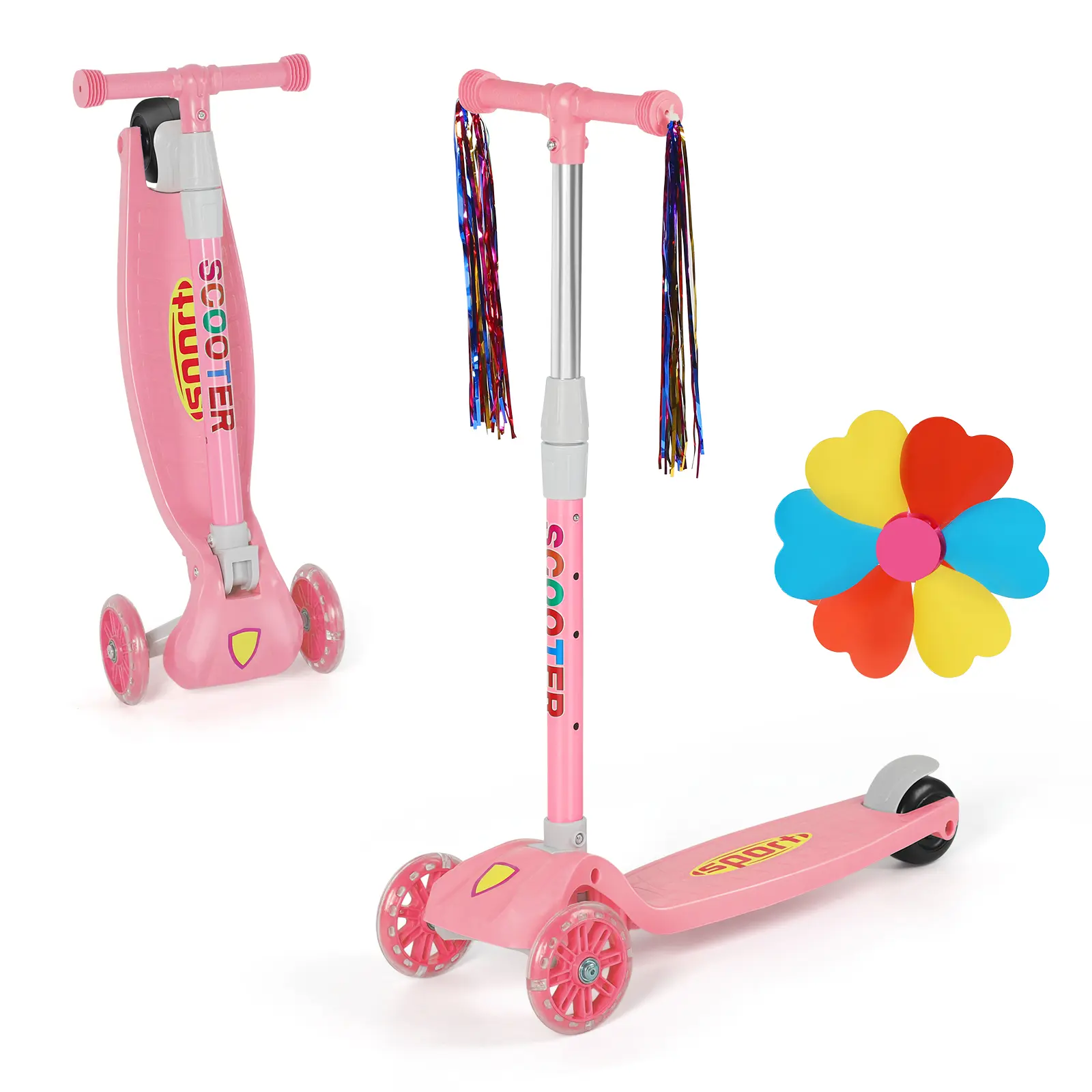 Lean-to-Steer Technology, Pink/Blue Kids 3-Wheel Scooter, 4 Adjustable Height, Durable Safe Kick Scooter, Anti-Slip Deck, Toddler Scooter for Kids Ages 3+ Birthday Gift for Girls