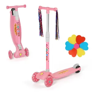 Lean-to-Steer Technology, Pink Kids 3-Wheel Scooter, 4 Adjustable Height, Durable Safe Kick Scooter, Anti-Slip Deck, Toddler Scooter for Kids Ages 3+ Birthday Gift for Girls