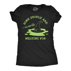 Womens Some People are Worth Melting for T Shirt Funny Halloween Shirt Witchy Tee for Ladies Funny Womens T Shirts Cute Vintage Fashion Casual Ladies T-Shirt Gift Halloween Tops for Women Women's Novelty Tees Black -