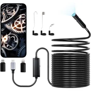 VEVOR Endoscope Camera with 49.2FT Semi-Rigid Cable, 1920P HD Borescope for Android & iOS, Industrial Inspection Camera with Light - 8 LED, 2X Zoom, IP67 Waterproof Snake Camera for Auto, Plumbing