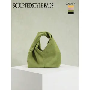 Women's Green Retro Velvet-Feel PU Handbag - Small Sculpted Square Purse with Magnetic Closure, Top Handle Design for Office Commute, Business Casual Outfits