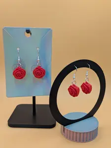 3D Printed Crochet Rose Dangle Earrings | Pink or Red | Hypoallergenic Floral Jewelry Gift