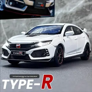 1:32 Civic Type R Car Model, Realistic Alloy Sound Light Toy Car, Collectible Display Piece, Classic Birthday Gift, Boys' Play Vehicle