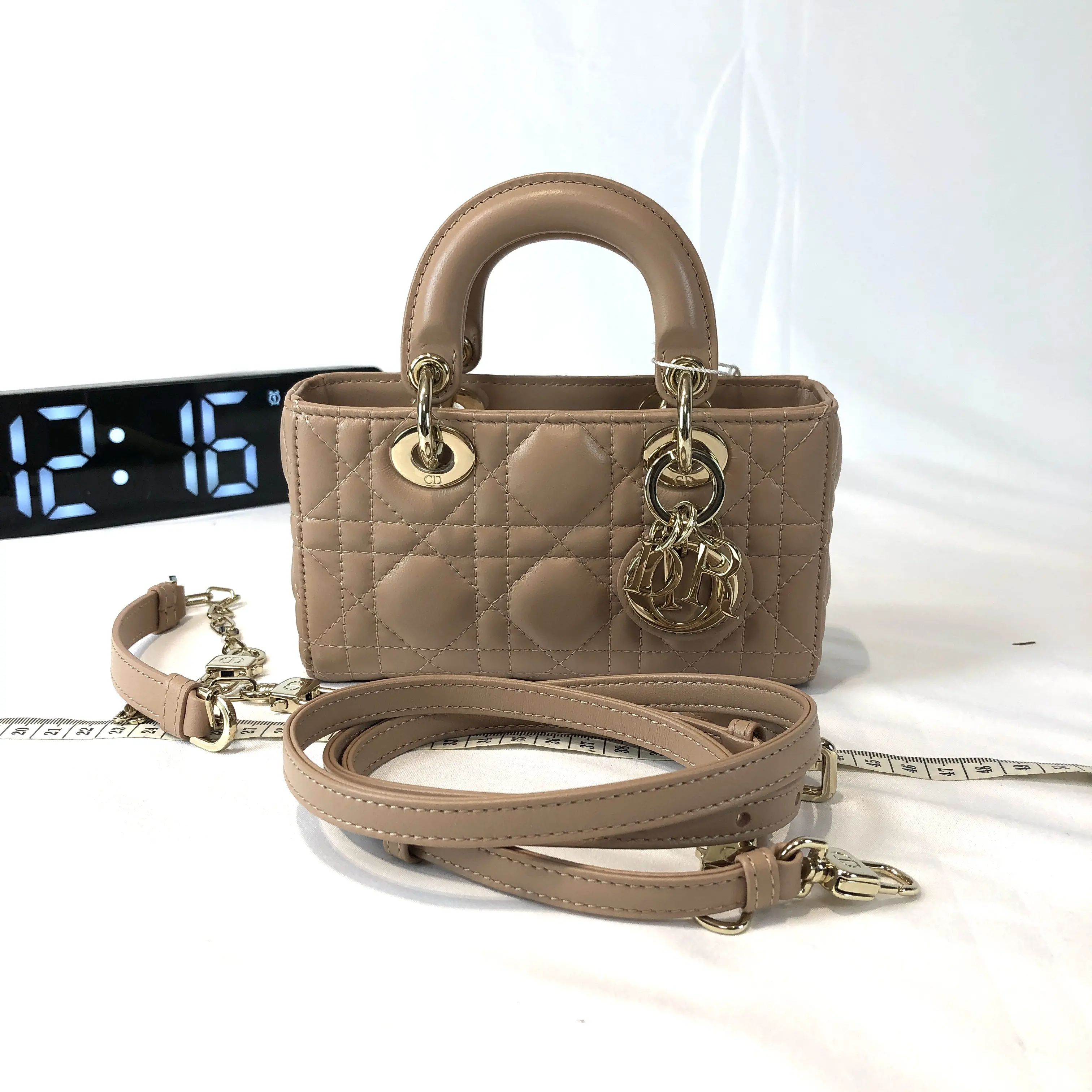 Pre-owned Dior leather Tote bags Lady D‑Joy Micro Beige Cannage Crossbody Bag 24234779