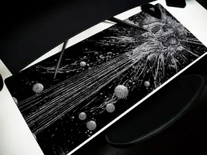 Cosmic Skull Explosion Black and White, Desk Pad, Mouse Pad, Desk Mat, Galactic Horror Art, Surreal Cosmic Design, Interstellar Chaos