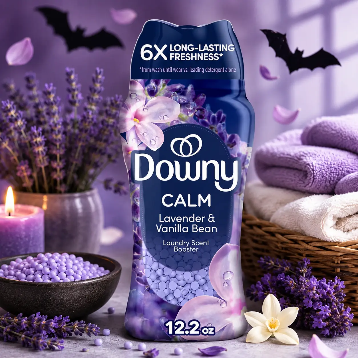 Downy Calm In-Wash Laundry Scent Booster Beads, Soothing Lavender & Vanilla Bean Scent, 12.2 OZ, Long-Lasting Freshness (Packaging May Vary)