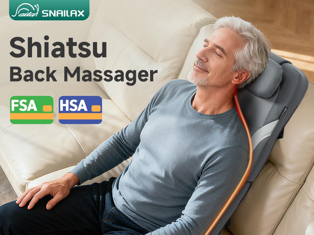 Snailax Gifts for Men Women Chair Back Massager for Full Back Pain Relief Deep Tissue, Vibration Heated Seat Cushion Long Track Dual 3D Shiatsu Rollers, 3 Height Settings Foldable Massage Chair Pad