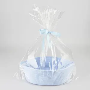 Baby Gifts Basket Empty with Gifts Bag and Ribbon12”x8”x5” Gift Baskets to Fill Easter Baskets Birthday Baskets Small Woven Cotton Rope Basket Baby Toy Baske blue, regular
