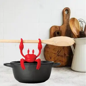 Crab Silicone Utensil Cutlery Holder Set, Heat Resistant Non-Slip Spoon Rest, Kitchen Steam Release Rack, 2 Piece Dish Organizer