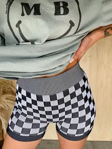 3-Piece Checkerboard Shorts | 60% Polyamide Blend, 2026 Trendy Casual Bottoms for Women, Pink/Khaki/Teal tiktokshopspringglowup
