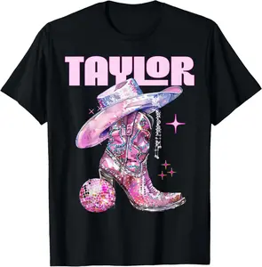 100% Cotton Taylor Outfit Cowgirl Boots Youth Women Teen Girls Name T-Shirt