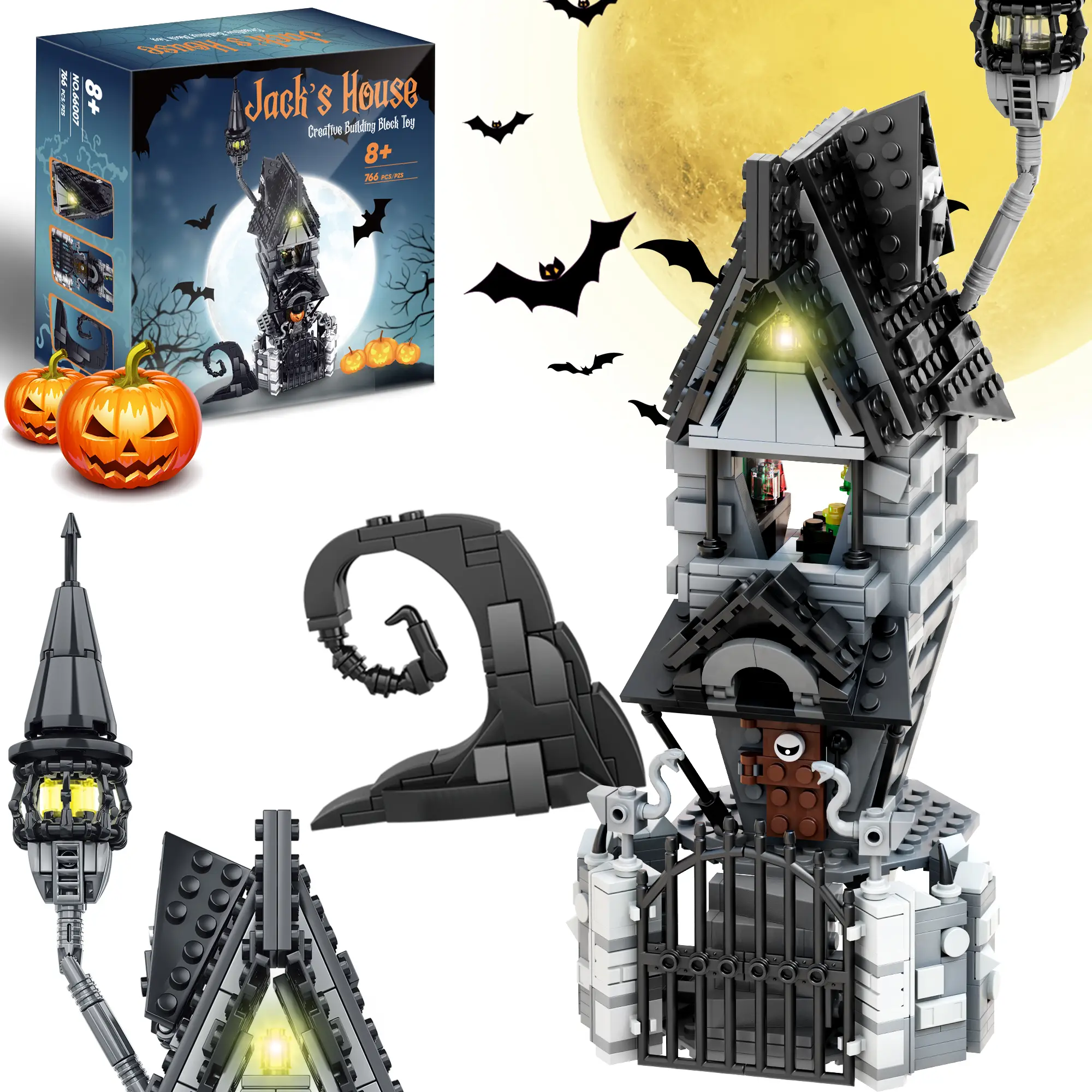 Christmas Halloween Haunted Architecture Jack Building Block Set, 766PCS with Minifigures, Movie Fans Gift for Home Decoration for Aged 12 and Above,