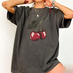 Vintage Cherry Tshirt, Fruit tshirt, Summer Shirt, Food lover gift, Cherry Lover Gift, Retro Cherries Top Womenswear Casual Crewneck XYN