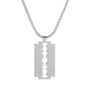 Unisex Stainless Unique Steel Razor Blade Fashion Fire Flame Shaped Pendant Hip Hop Dog Tag Necklace Brand Streetwear Pendant Does not apply