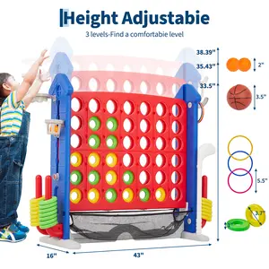 Jumbo 4-in-a-Row Floor Board Game – Adjustable 3-Level Height – Golf, Basketball & Ring Toss – Quick-Release Slider, Durable HDPE, Storage Bag – Indoor/Outdoor Family Fun – For Kids & Adults