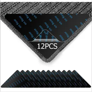 12-Piece Black Carpet Tape Set, Double-Sided Adhesive Anti-Slip Rug Corner Grippers, Reusable Washable Carpet Clips for Hardwood Floors & Tiles Area Rugs