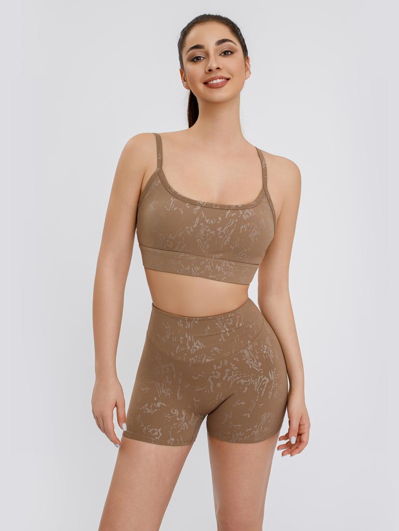 S&W Women's Yoga 3-Piece Set - Biker Short, Tank Top, Jacket with Zipper - Tie-Dye in Apricot Blue & Black - High-Rise Collar, 4-Way Stretch