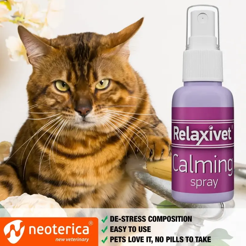 Relaxivet Calming Pheromone Spray for Cats - 1.01oz, Reduces Scratching, Relax & Hiding, Anxiety Relief for Cats, Dogs & Pets, Soothing Scent for Central Nervous System Support, Pet Relax |   Spray Bottle Design |   Veterinary Care Spray, Relaxation Produ