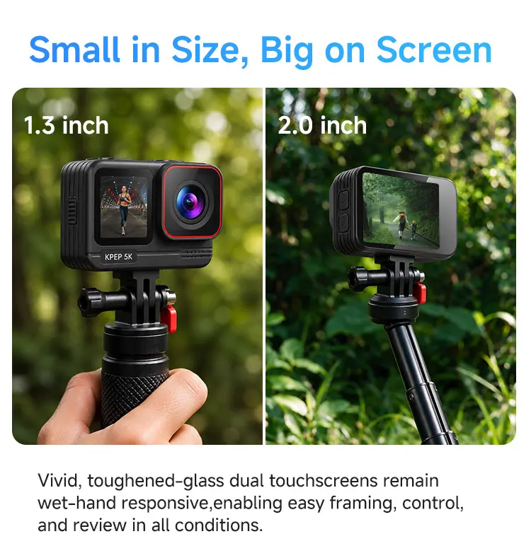 KPEP Real 5K Action Camera, 1/2.86" Sensor, 5K Cinematic Video, Hyper Stabilization, Drop-Proof & Waterproof Up to 100 Ft, Great for Motorcycle, Bike Riding, Running, Climbing, Beach Trips, Water Sports  Daily vlogging camera