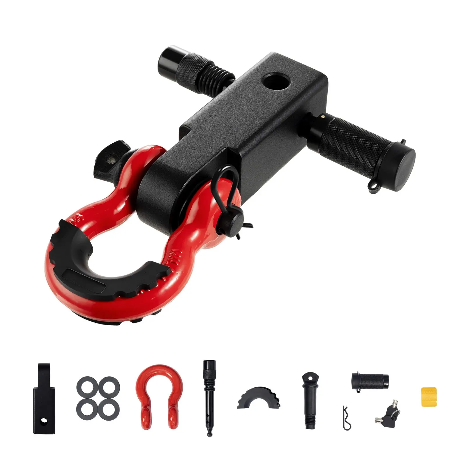 VEVOR 2" Carbon Steel Trailer Shackle Hitch Receiver D-Ring Towing Equipment - High-Strength, Secure Accessory with 66000 lbs Load Capacity, Lock + Pins, Reflective ID Tag for 2" Hitch for Heavy Pulls, Towing Cars, Rescue Work on Trucks