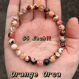 Handmade 8mm Natural Orange Orca(Enhanced) Crystal Bracelet