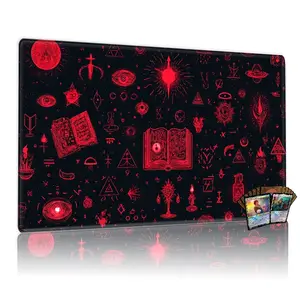 Occult Red Magic Book & Symbols TCG Playmat Trading Card Games - 12x24inch Non-Slip, Ideal for MTG Card Game Enthusiasts, Perfect for Family Gatherings & Gift